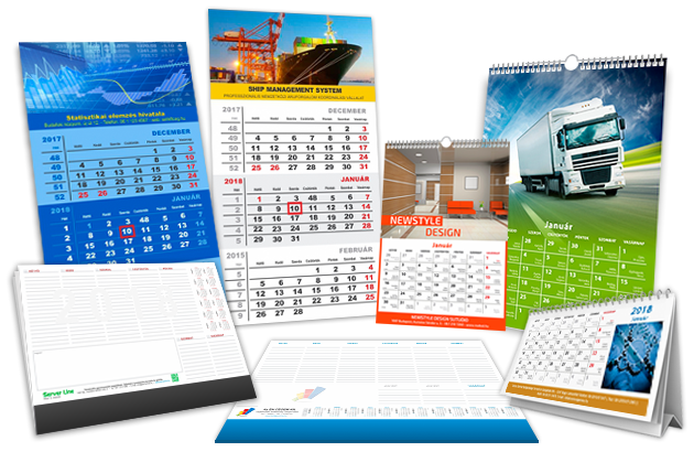 céges speditőr, asztali, könyöklő és fali naptár készítés